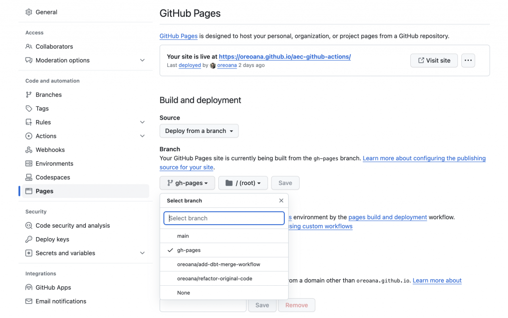 Additional configurations to set for publishing GitHub Pages